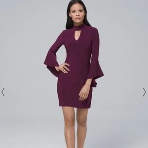 WHBM Mock-Neck Knit Shift Bell Sleeve Dress Rich‎ Plum Medium NEW